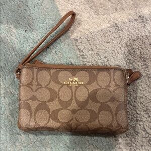 Coach Signature Brown Wristlet Clutch
